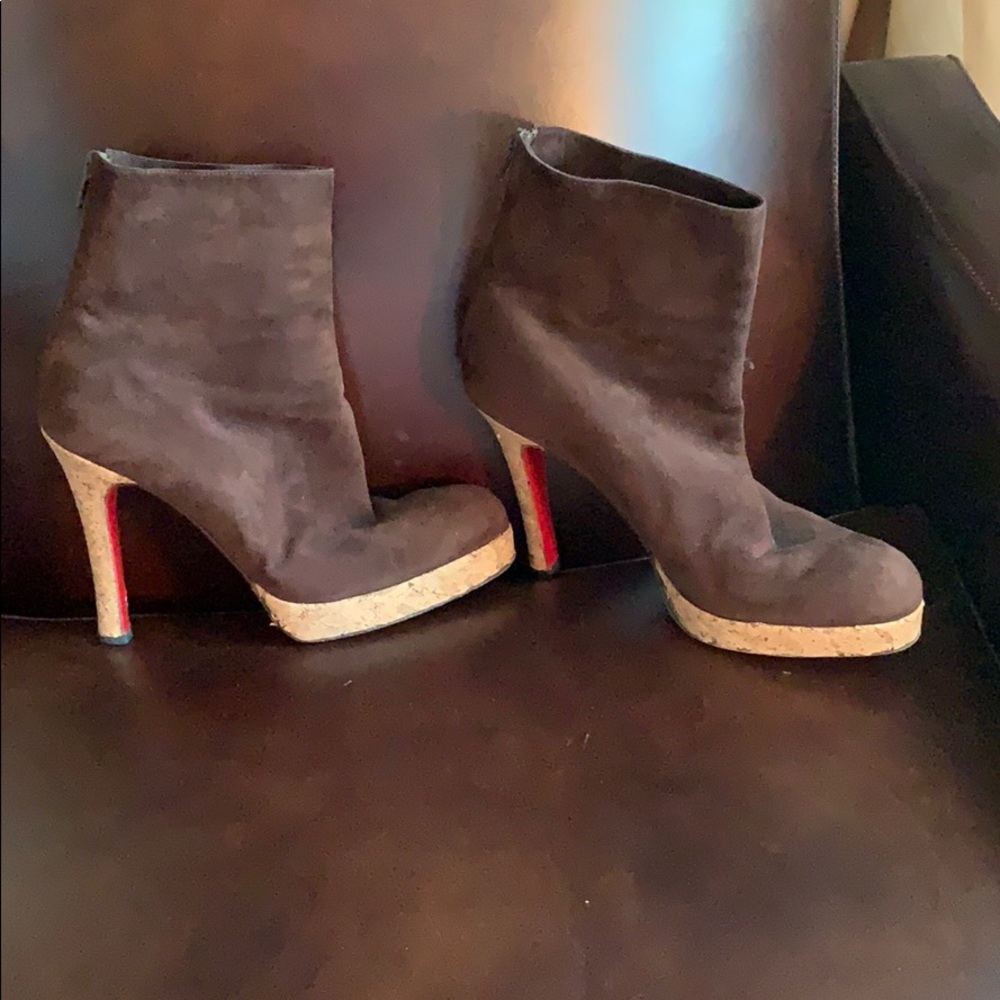 Christian Louboutin brown suede platform booties